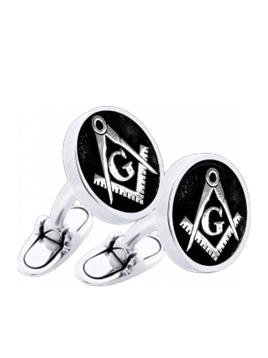 Μανικετόκουμπα Personal Jewel Ασήμι 925 Στρογγυλά Εξώγλυφη Χάραξη Σύμβολο Μασονικό Διαβήτη