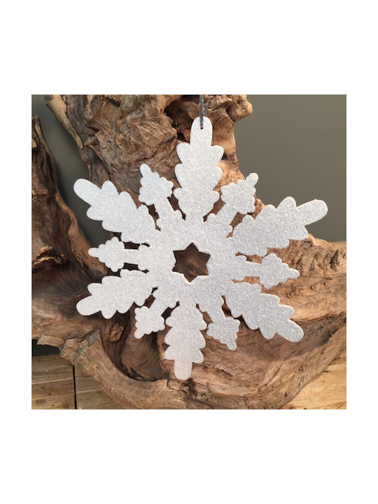 Hanging Snowflake Ornament White with Glitter