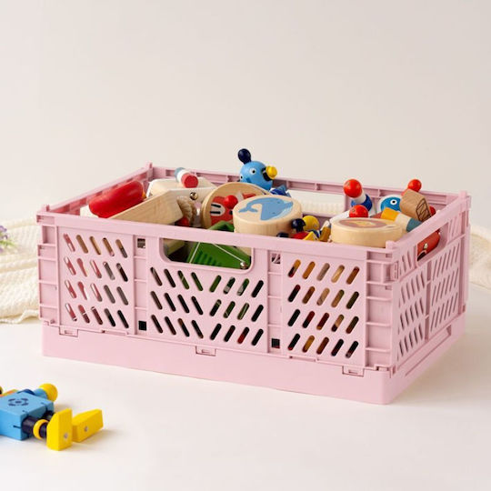 Kiokids Детска кутия за съхранение сгъваема от пластмаса Розов 40x30x15см 1бр