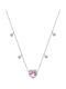 Lotus Watches Necklace with Heart Design in Silver with Pink Zircon