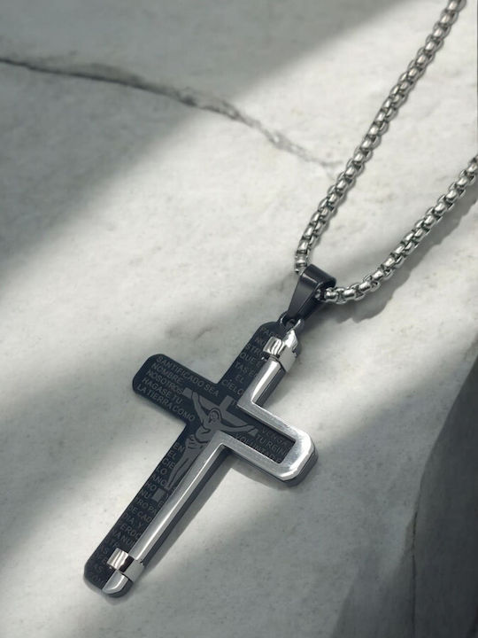 Black Men's Cross from Steel with Chain
