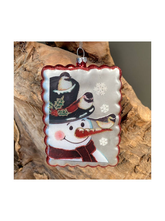 Hanging Snowman Ornament Glass Red