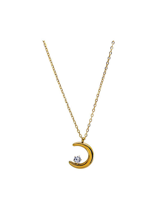 Chain Necklace Steel Gold Moon Zircon