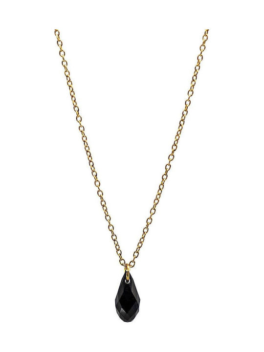 Chain Necklace Steel Gold Black Zircon Crystal