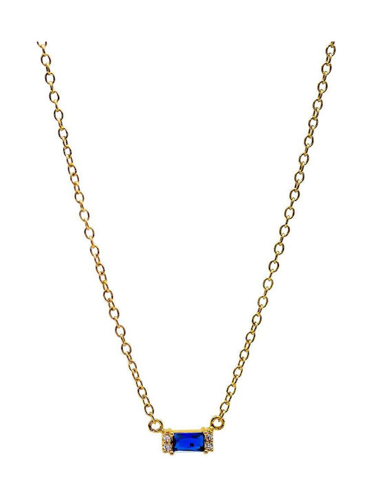 Goldene Stahlkette mit quadratischem blauem Zirkon-Anhänger
