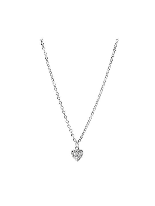 Steel Silver Heart Zircon Chain Necklace