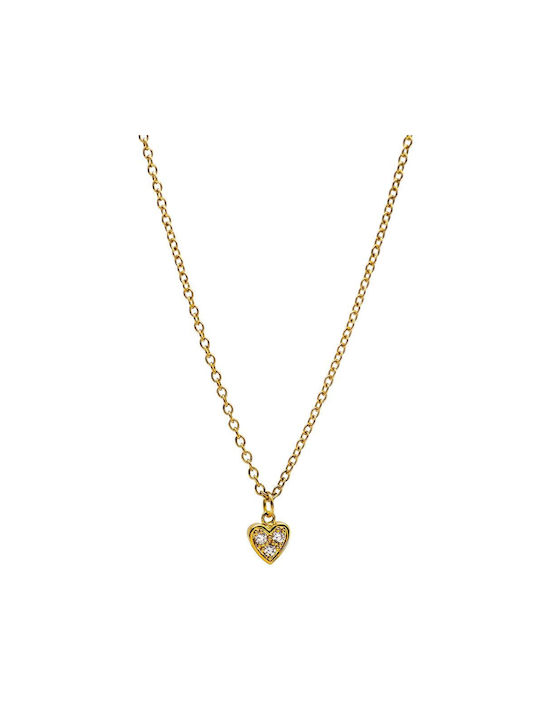 Chain Necklace Steel Gold Heart Zircon