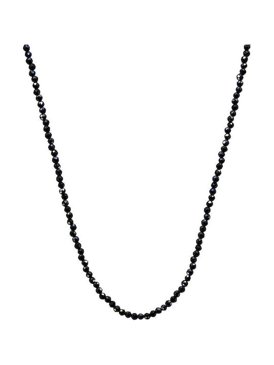 Kettenhalskette Stahl Silber Schwarze Kristalle