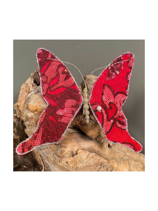 Hanging Butterfly Ornament Red with Sequins 23x24cm