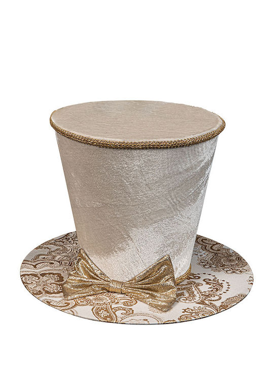 Decorative Christmas Hat Velvet Bow Glitter Beige Gold 16x16x12cm