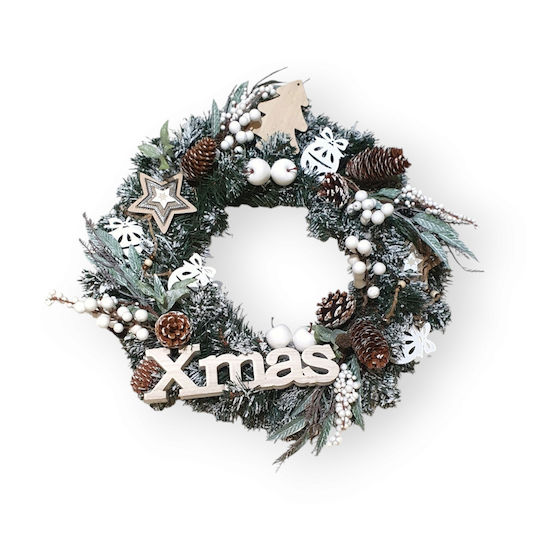 Ambalaz Christmas Wooden Lighted Decorative Wreath Battery Powered 50cm
