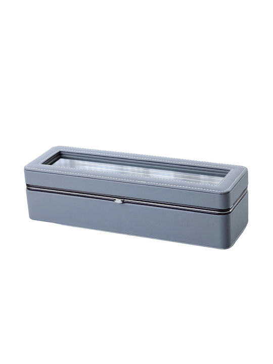 Elegant Puffy Gentleman Storage Organization Box Compartments 6 Watches Gray