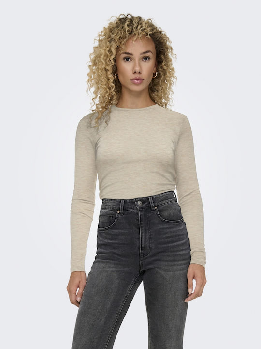 Only Damen Bluse Baumwolle Langärmelig Beige