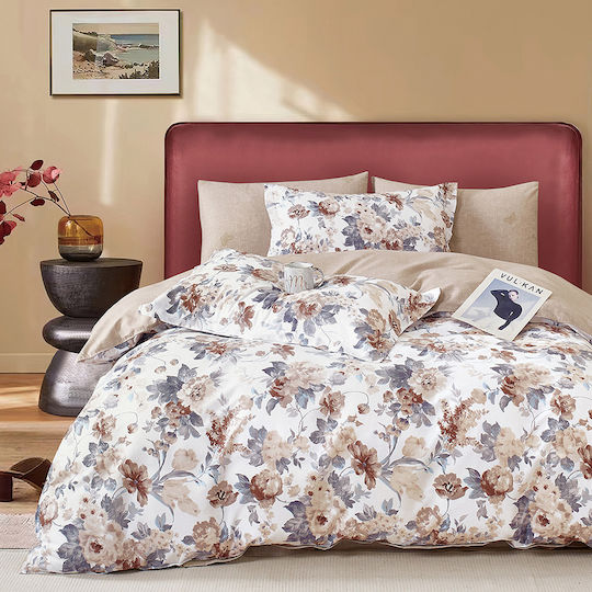 Beauty Home Duvet Cover Set Cotton Satin Queen with 2 Pillowcases 230x250 Art 12603 Claudio Beige, Grey