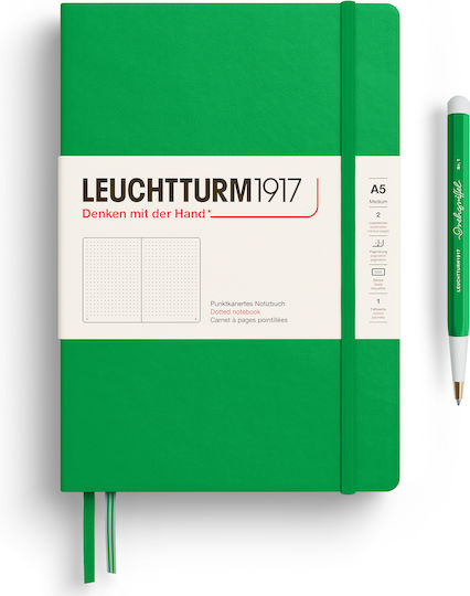 Leuchtturm1917 251 стр Бележник A5 Булет Журнал 125 Листа с Твърда Корицa и Ластик Зелен