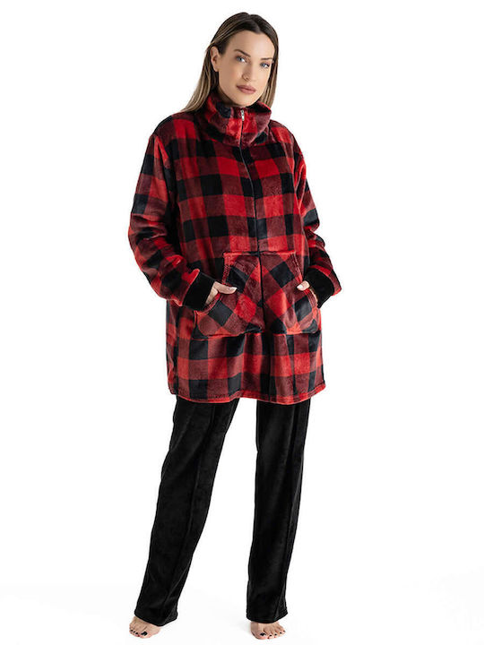 Rachel Χειμερινή Γυναικεία Fleece Ρόμπα Κόκκινη