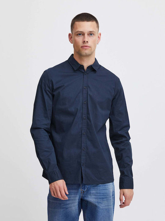 Blend Long-sleeved Cotton Shirt Blue