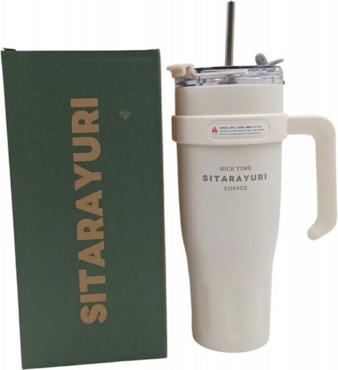 Handled Tumbler Thermos Stainless Steel 1.182lt WITH STAINLESS STRAW with Straw and Handle