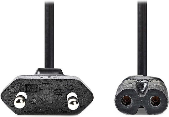 Adaptoare cablu de alimentare Nedis, conector Euro Plug IEC-320-C7, drept-drept, două fire, negru, vrac, 1m