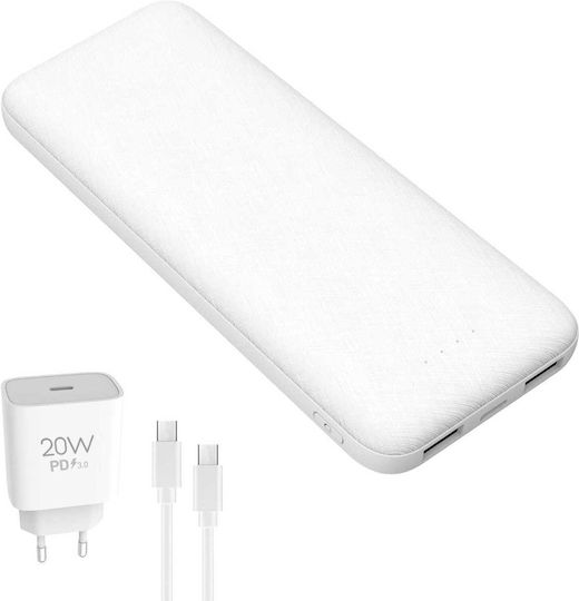 Platinet Set Power Bank 10000mAh 20W με 2 Θύρες USB-A και Θύρα USB-C Power Delivery Λευκό