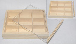 Wooden Box with Plexiglass Lid and Compartments 17x13cm