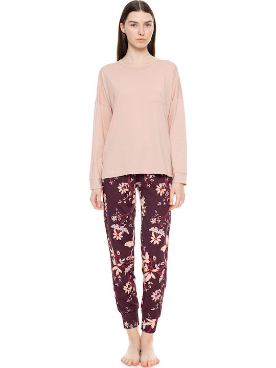 Pink Label Winter Damen Pyjama-Set Salmon