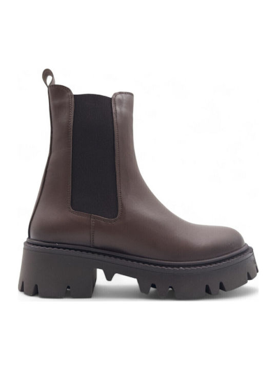 Mago Shoes Δερμάτινα Γυναικεία Μποτάκια Καφέ