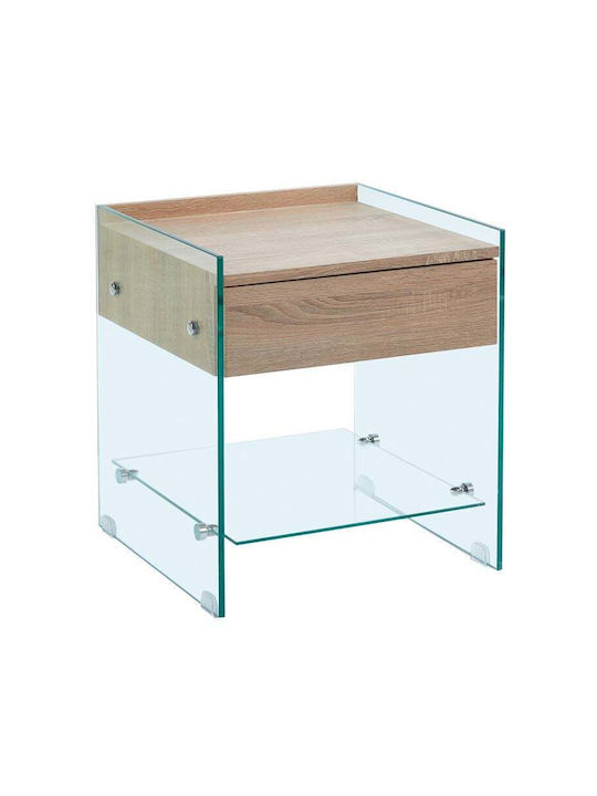 Bedside Table Glasser Wood Glass Brown 45x45x50cm EM840 1