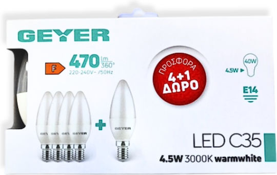 Geyer LED крушка 4.5W за фасунга E14 и форма C35 Топло бяло