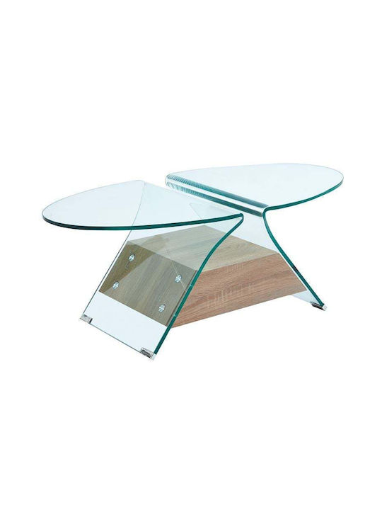 Oval Central Coffee Table Glasser Wooden Transparent Glass Oak W100xD54xH39cm EM721,1