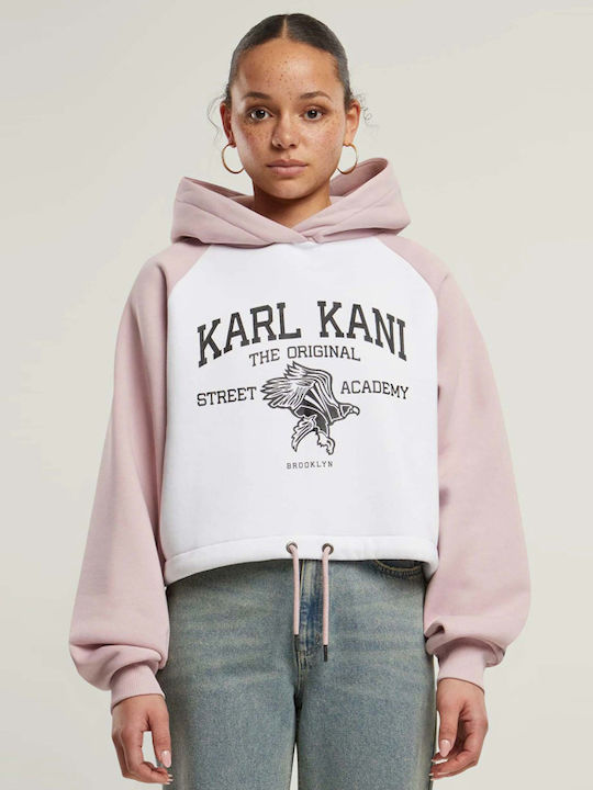 Signature Cropped Γυναικείο Φούτερ με Κουκούλα White / Rose