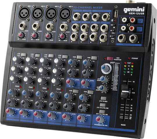Gemini Αναλογική Κονσόλα 12 Καναλιών με Phantom Power & 16 Εισόδους XLR & Bluetooth