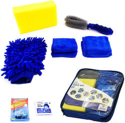 Car and Motorcycle Cleaning Set Sponge Glove Microfiber Brush Towels Tablet Powder Carrying Case 8pcs