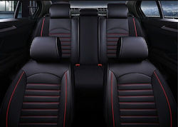 Car Seat Cover Set Front-back Faux Leather Black Red Stripe Car Seat Cover Set Front-back Faux Leather Black Red Stripe