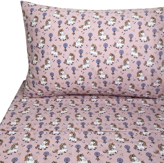 Silver Astron Σετ Σεντόνια Μονά Βαμβακερά Ροζ 170x260cm