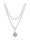 Oxzen Necklace Double from Steel with Pearls