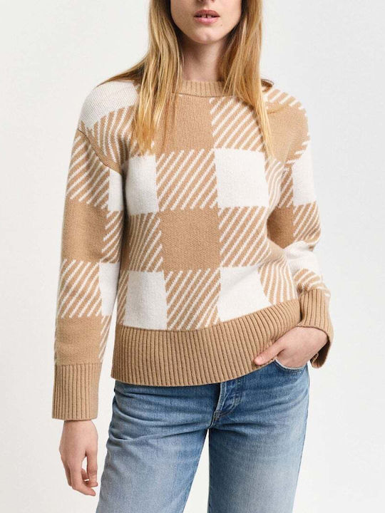 Gant Women's Sweater Woolen Checked Beige