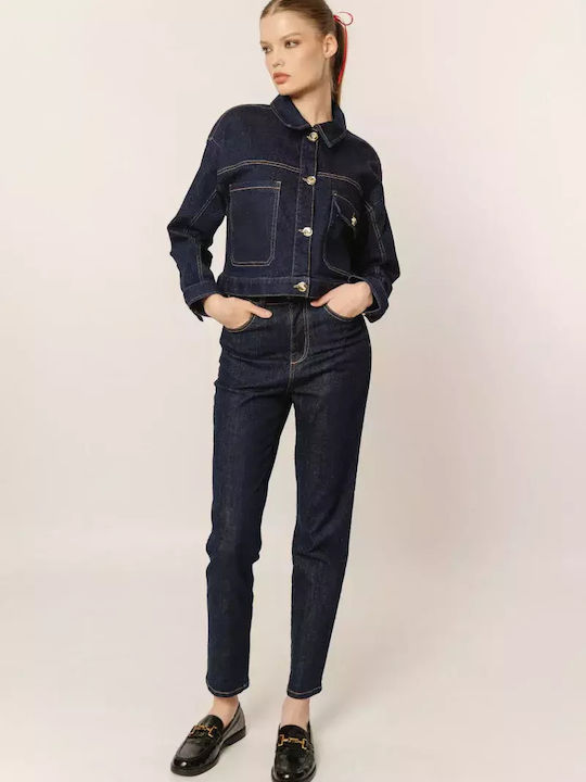 Hoch tailliert Damenjeans mit Rissen in Enger Passform D.K Blue Denim