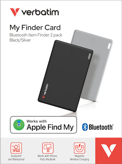 Verbatim Mein Finder Card Apple Find My Schwarz/Silber 2er Pack Wiederaufladbare Batterie