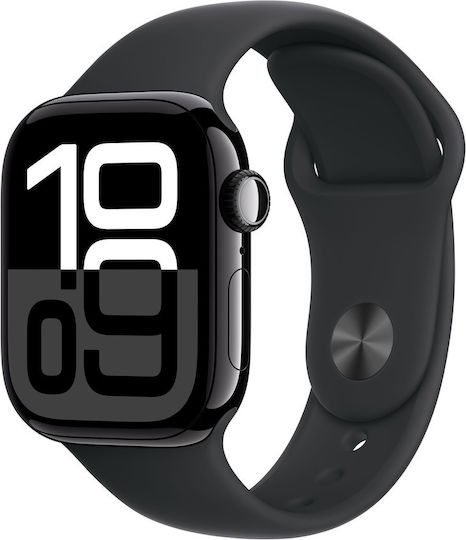 Apple Watch Series 10 Cellular Aluminiu 42mm Waterproof cu eSIM și Palsmograf (Carcasă Aluminiu Negru Jet cu Curea Sport - M/L)