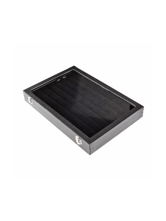 Wooden Ring Case Glass Lid Rectangular Black 35x24cm 1pc