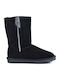 Leather Women's Ankle Boots with Fur Black