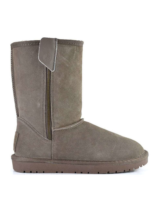 Kelara Leather Women's Ankle Boots with Fur Brown