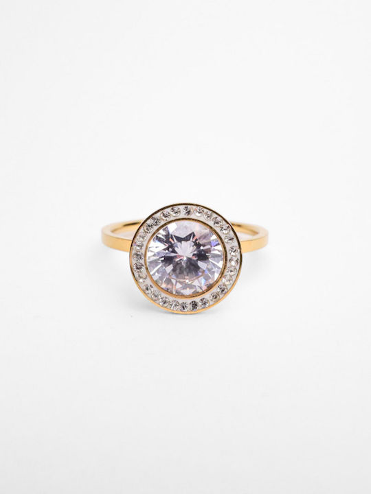 Chrysothemiss Ring with Stones made of Steel Gold Plated