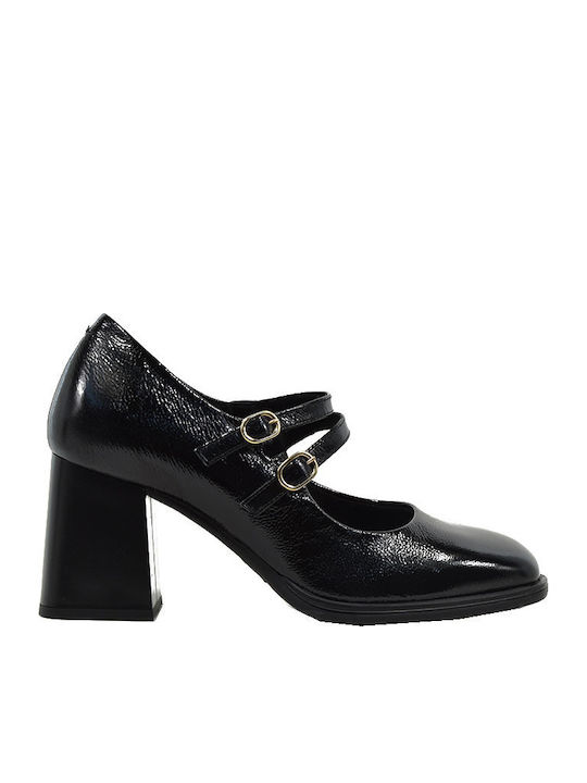 Ragazza Schwarze Lackleder Pumps mit Riemen