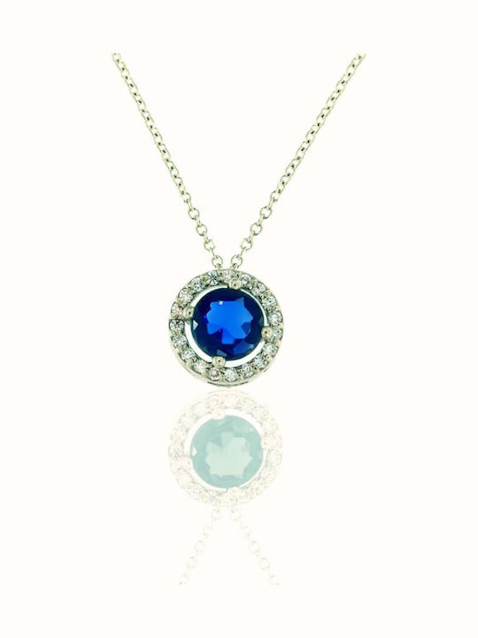 Metrongold Rosette Necklace in 14K White Gold Blue