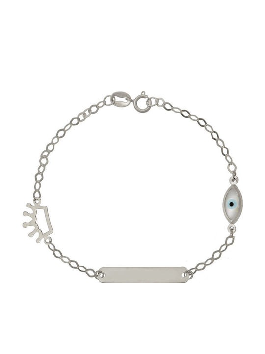 Atofio Kosmima Kinderarmband aus Weißgold 14K mit Krone & Böses Auge