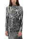 Damen Crop Top Langärmelig Silber-Schwarz 1461.688.0564-SILBER