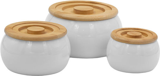 InTheBox Set of 3 General Use Food Jars with Lid Porcelain White 16x16x15.5cm 3 Pieces