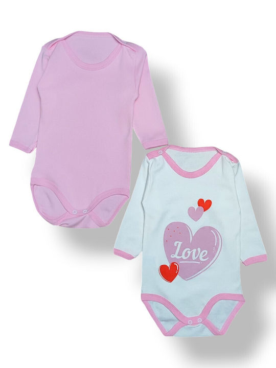 Babydom Комплект Бебешко Боди Дълъг ръкав Pink, White 2бр